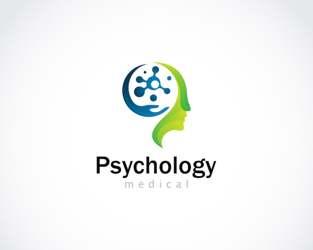 Psicologia logotipo cuidados criativos saúde médico espírito mental rosto cabeça ciência cérebro design conceito