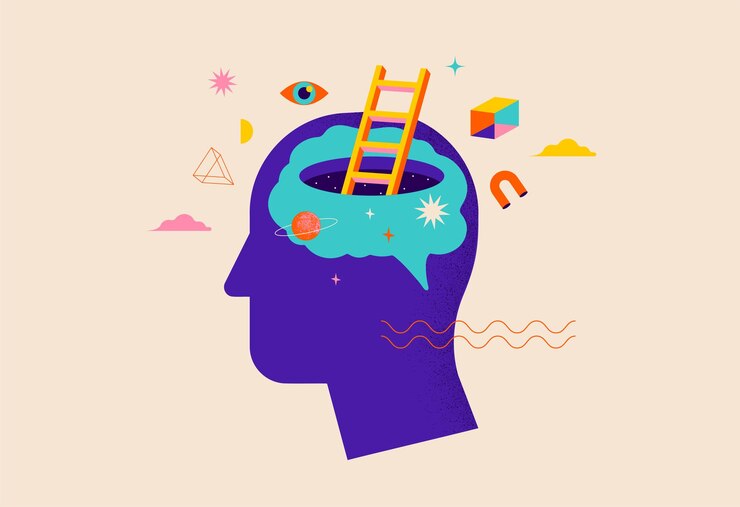Vetor psicologia surrealista sonho saúde mental conceito ilustração cérebro neurociência e mente criativa