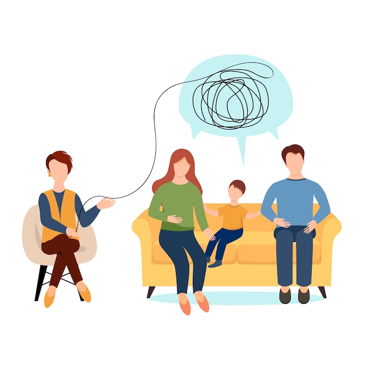 Vetor psicólogo de família desvendando emaranhados relacionamentos difíceis na família problemas de comunicação entre pais e filhos