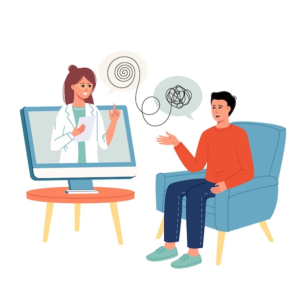 Psicólogo médico consulta online Prática de psicoterapia ajuda mulher a consultar homem paciente