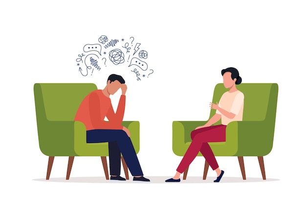 Psicoterapeuta feminina tem uma sessão individual com seu paciente Conceito de psicoterapia