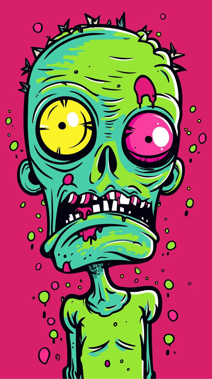 Vetor psychedelic zombie skull design t-shirt design