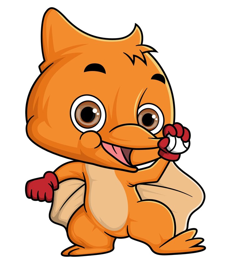 Vetor pterossauros engraçados de desenho animado jogando beisebol