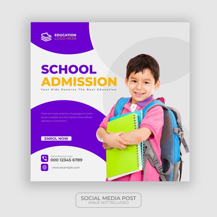Publicação do Instagram de propriedades escolares e imobiliárias ou modelo promocional de banner quadrado da web