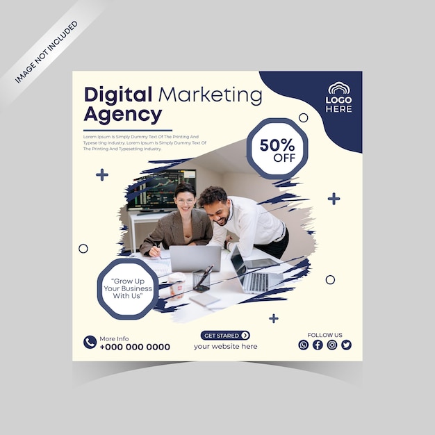 Publicações de marketing digital banner de postagem de negócios corporativos e modelo de postagem quadrada de agência de marketing