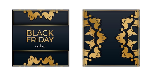 Publicidade black friday em azul com luxuosos enfeites de ouro