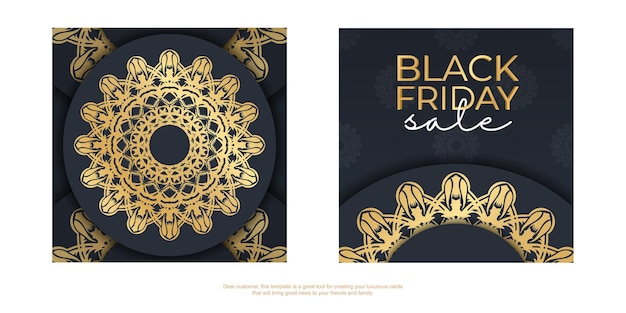 Publicidade black friday em azul escuro com padrão dourado luxuoso