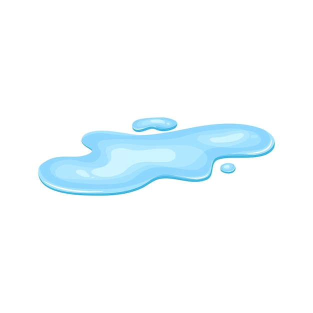 Vetor puddle de água líquida estilo desenho animado gota isolada em fundo branco azul salpico dividido no chão