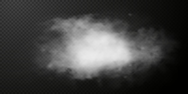 Puff de fumaça branca isolado em fundo preto transparente png efeito especial de explosão de vapor