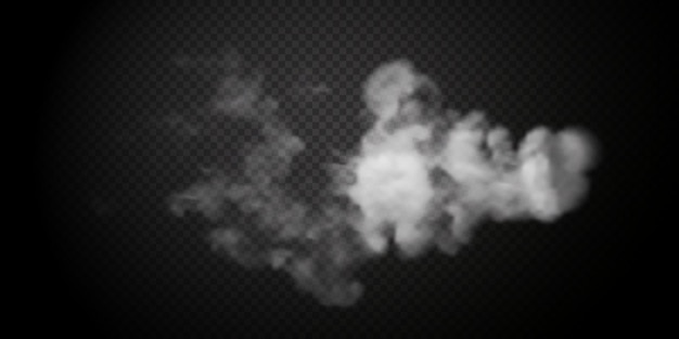 Puff de fumaça branca isolado em fundo preto transparente png efeito especial de explosão de vapor