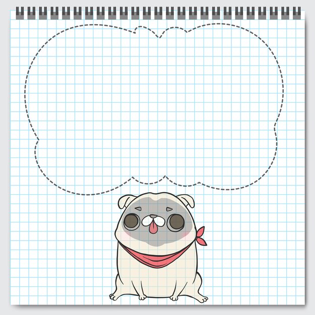 Pug da raça do cão que senta-se com bolhas do discurso.