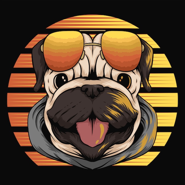 Pug dog retro sunset