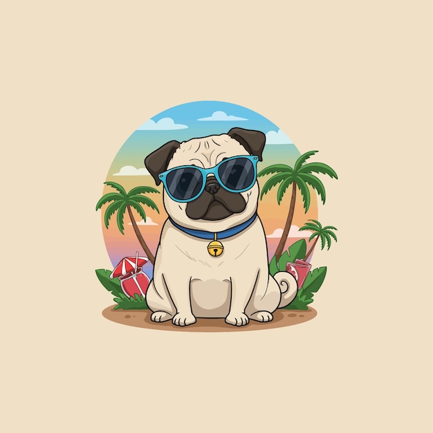 Pug fresco no paraíso de verão Uma vibrante ilustração tropical
