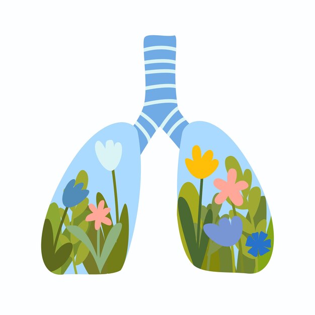 Vetor pulmões com flores o conceito de pulmões saudáveis e limpos para parar de fumar
