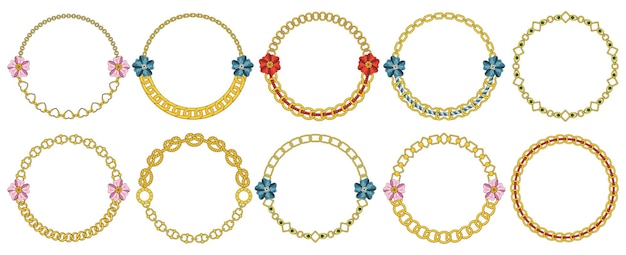 Pulseira boho com armação de corrente redonda com borda de correntes circulares