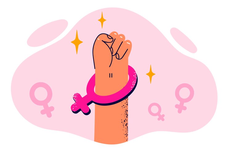 Punho com símbolo de Vênus simboliza protesto feminista e proteção dos direitos das mulheres na luta