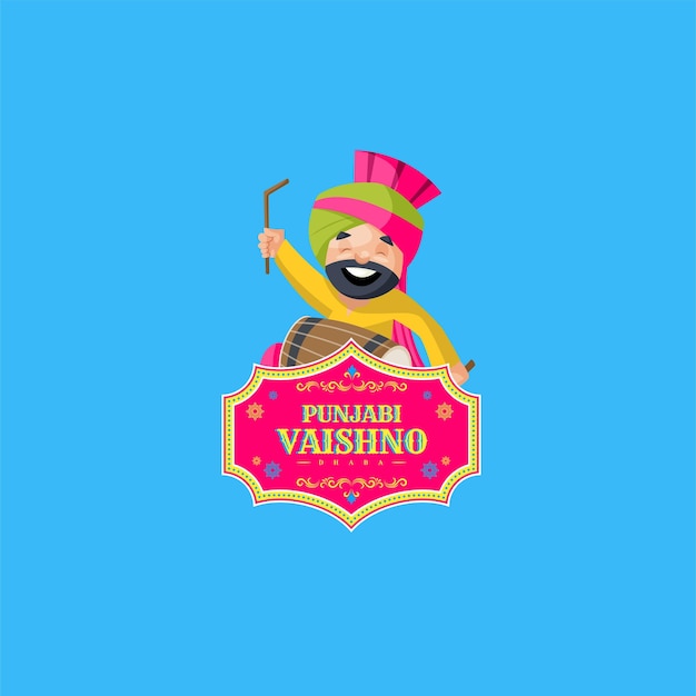 Punjabi vaishno dhaba modelo de logotipo de mascote vetorial