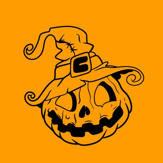 Pupmkin witch hat cartoon mascote vector design assustador