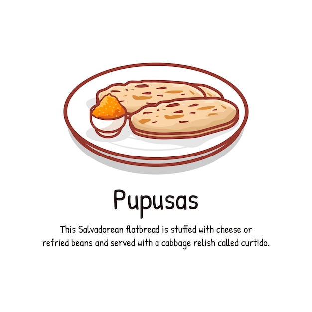 Vetor pupusas bolo de chapa grossa ou pão achatado de el salvador e honduras