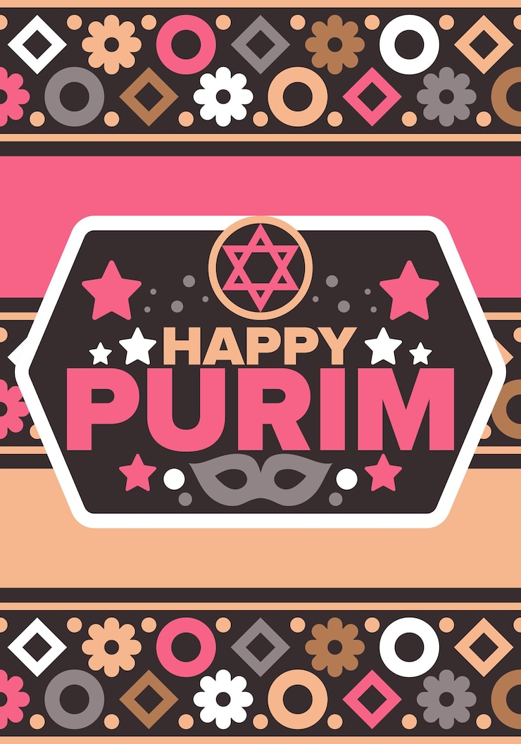 Vetor purim feliz purim festa religiosa judaica estrela de davi máscara de carnaval história de israel vector