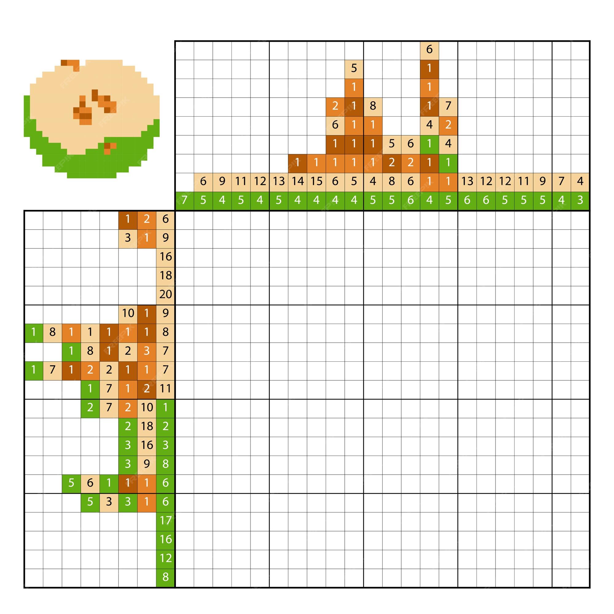 Puzzle de pintar por número (nonogram), jogo educacional para crianças,  apple