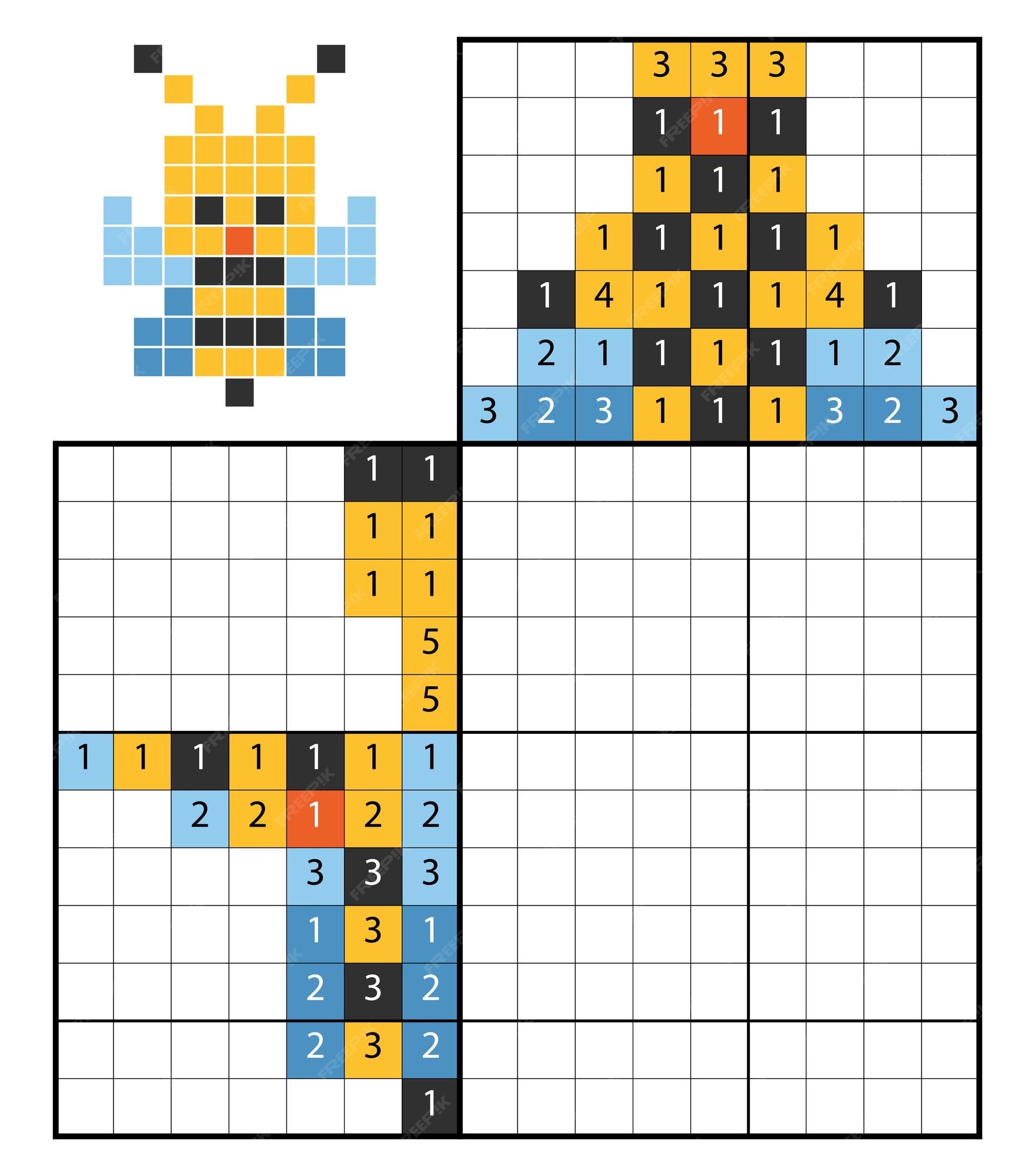 Puzzle de pintar por número (nonogram), jogo educacional para crianças,  wizard