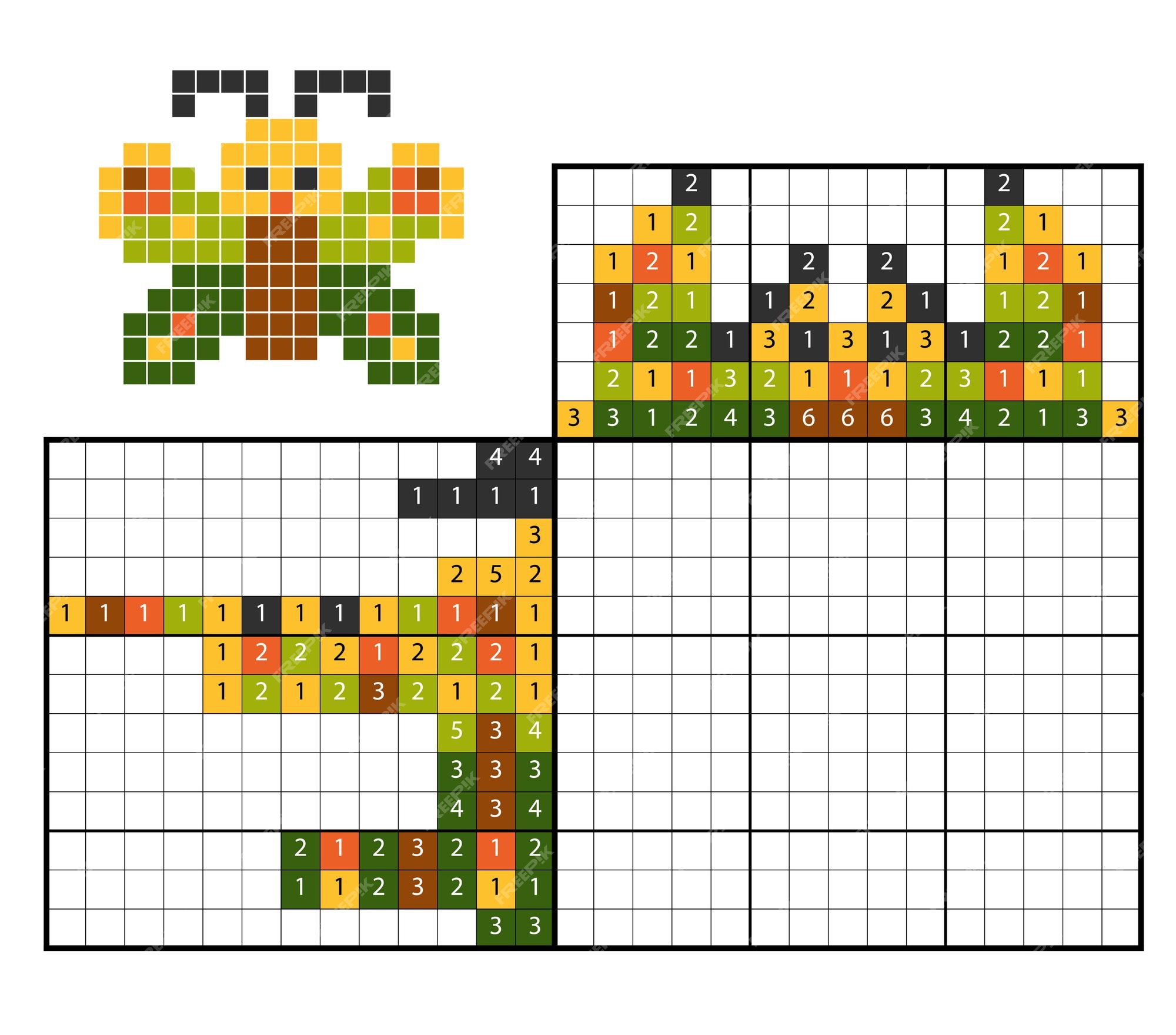 Puzzle de pintar por número (nonogram), jogo educacional para crianças,  butterfly