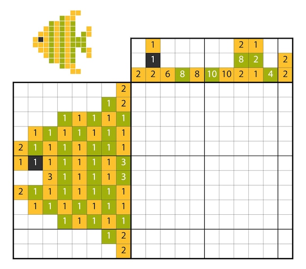 Puzzle de pintar por número (nonogram), jogo educacional para crianças, fish