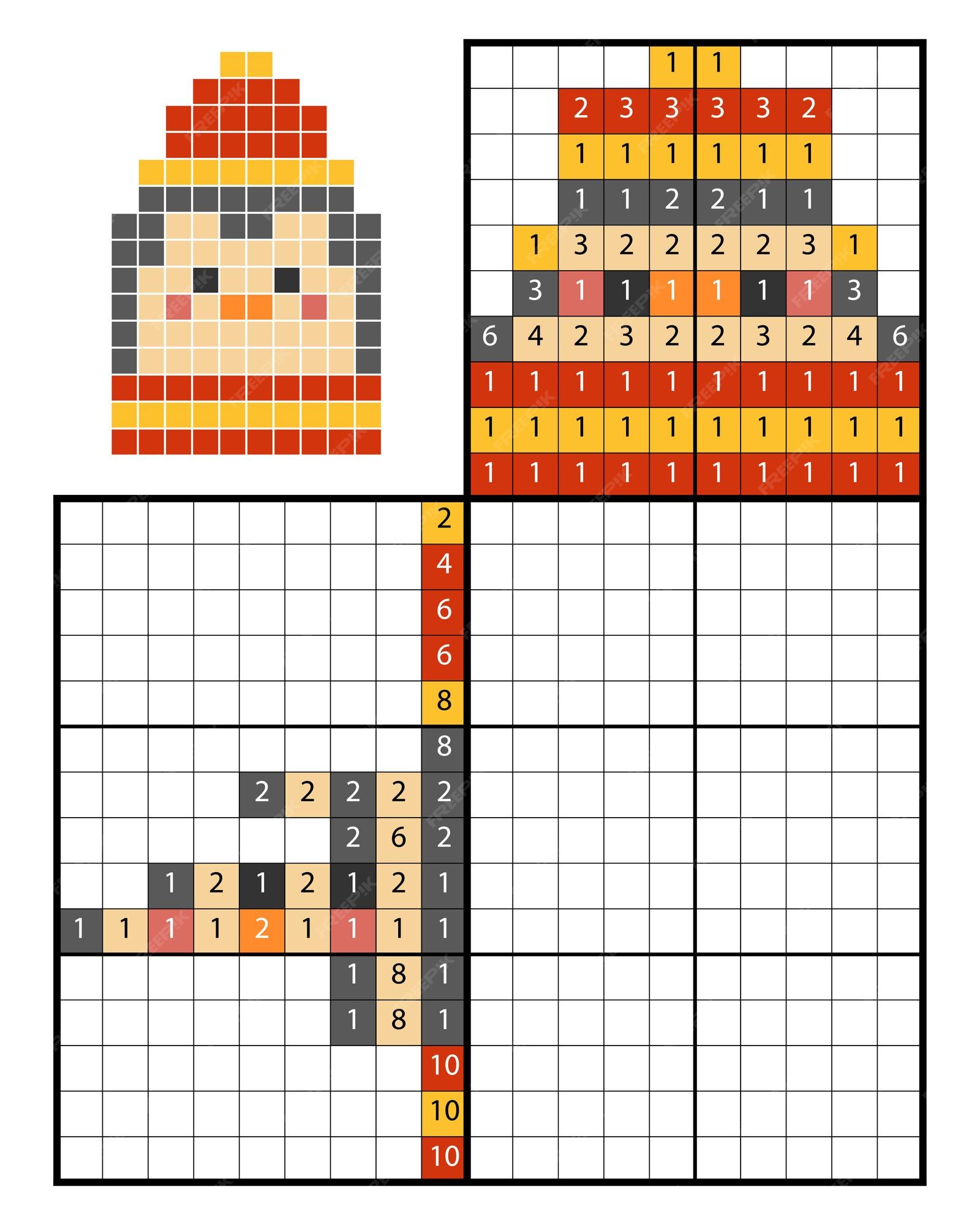 Puzzle de pintar por números (nonogram), jogo educacional para crianças,  sereia