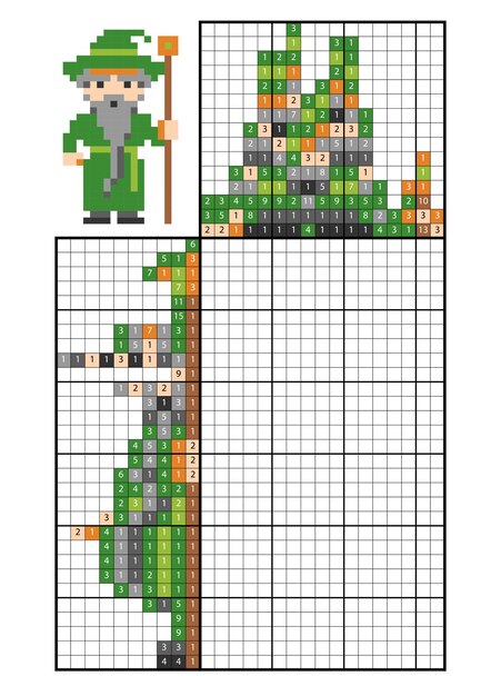 Puzzle de pintar por número (nonogram), jogo educacional para crianças,  wizard