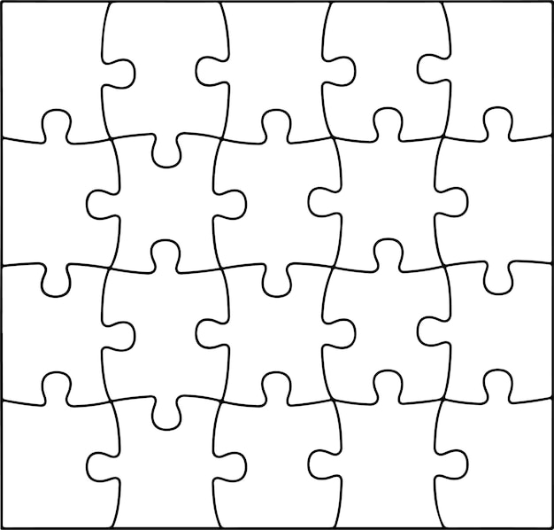 Vetor puzzle peças em preto e branco conjunto jigsaw quebra-cabeça com vinte peças modelo de linha isolado em um tra