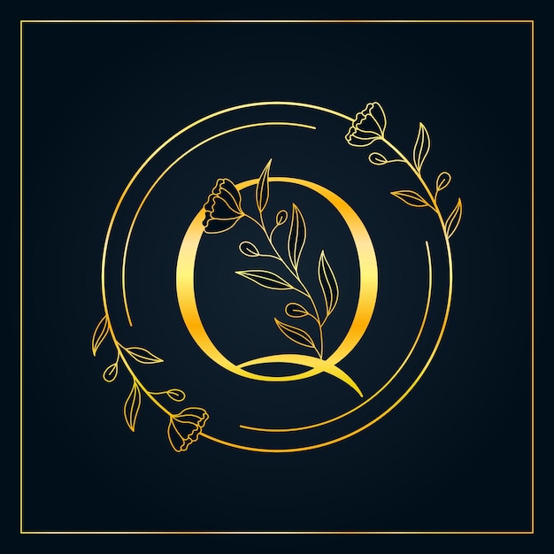 Vetor q gold elegante letras florais logotipo