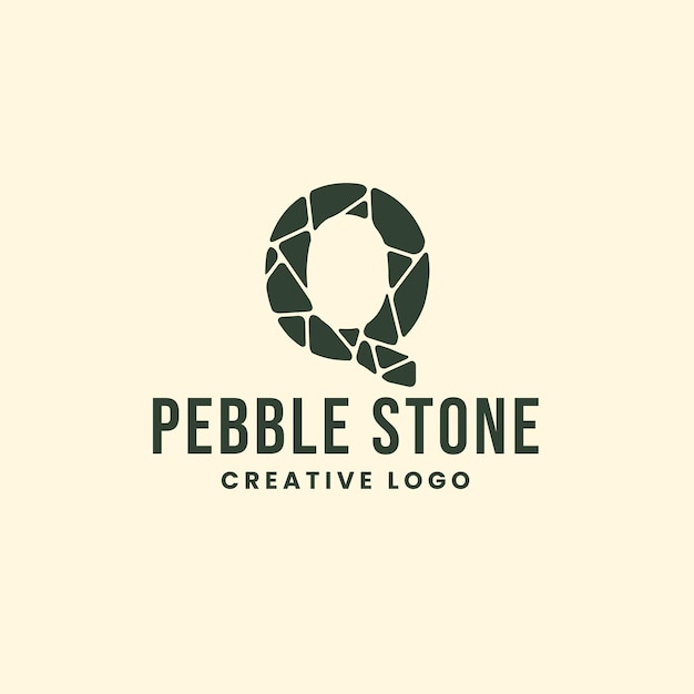 Q Letter Pebble Stone Orgânico e Design de Logotipo Luxuoso