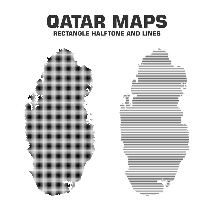 Vetor qatar mapeia a versão de meio-tom e linhas do retângulo qatar mapas pontilhados vetor