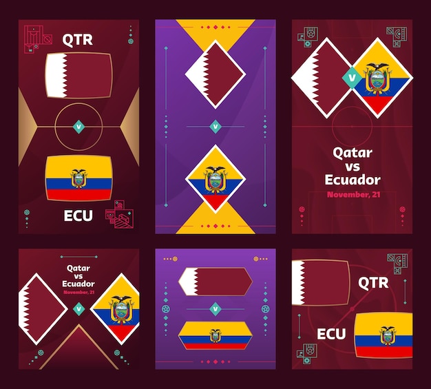 Qatar vs equador match world football 2022 banner vertical e quadrado definido para mídia social 2022