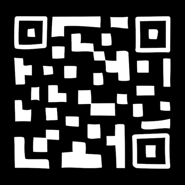 Qr - código isolado em fundo preto. código de digitalização de produto universal em estilo doodle.