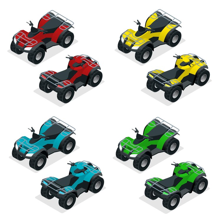 Quad bike ilustração vetorial isométrica ATV. Ícone de moto ATV motocross.