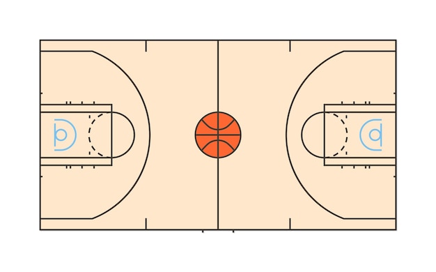 Vetor quadra de basquete em escala com bola