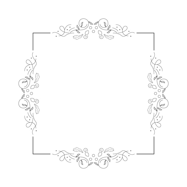 Vetor quadrado de linha simples preto abstrato com folha folhas moldura flores doodle elemento de contorno vetor