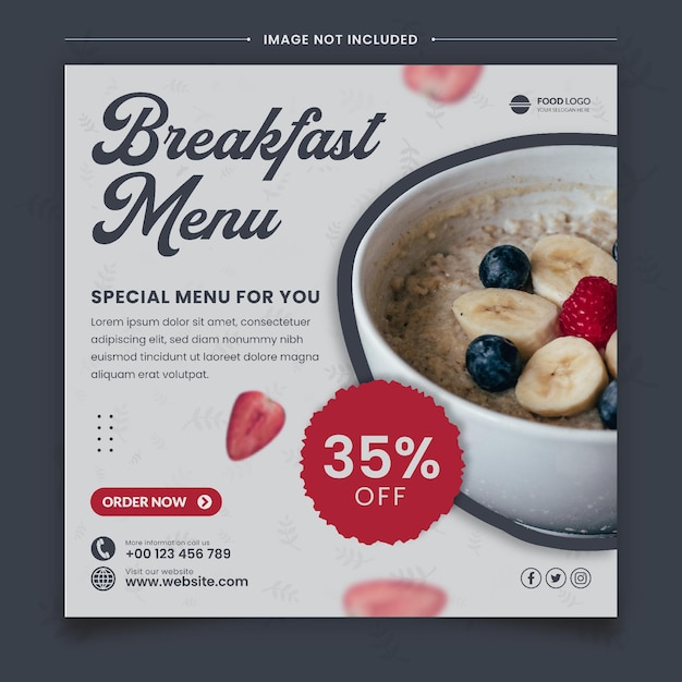 Quadrado de Modelo de Post Social de Mídia de Menu de Café da Manhã