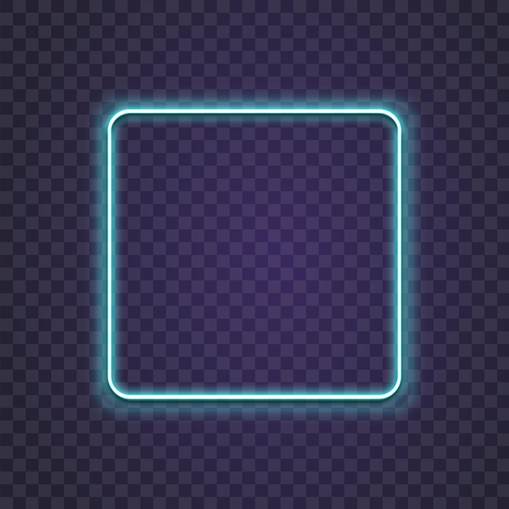 Vetor quadrado de néon. borda do quadro de brilho. retângulo brilhante na parede. forma de néon do vetor. lâmpada de luz azul. brilho luminoso 3d.