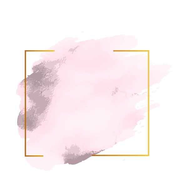 Quadrado de ouro em aquarela rosa abstrata