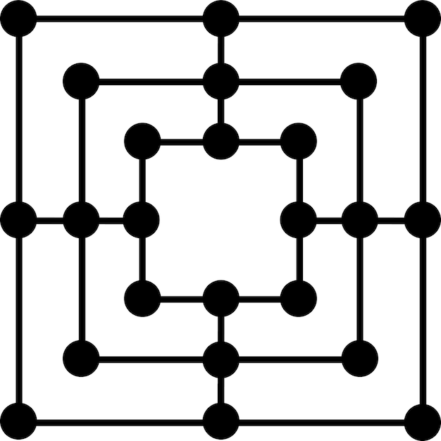 Quadrado geométrico com pontos e linhas isolados no fundo branco