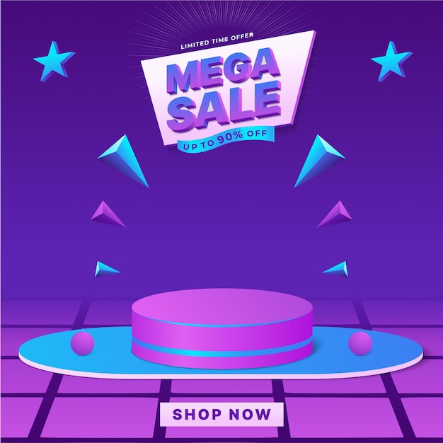 Quadrado mega promoção de venda fundo pódio com desconto