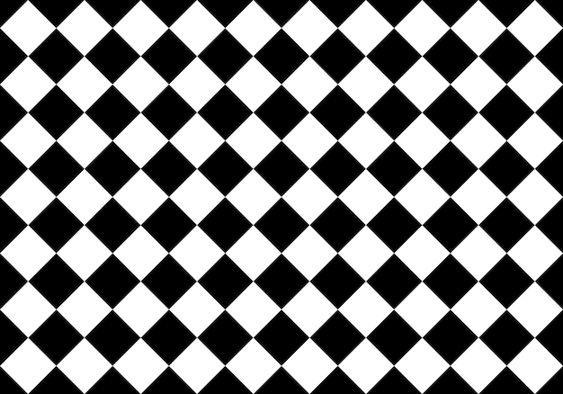 Quadrados quadriculados em arranjo diagonal sem costura padrão de fundo preto e branco