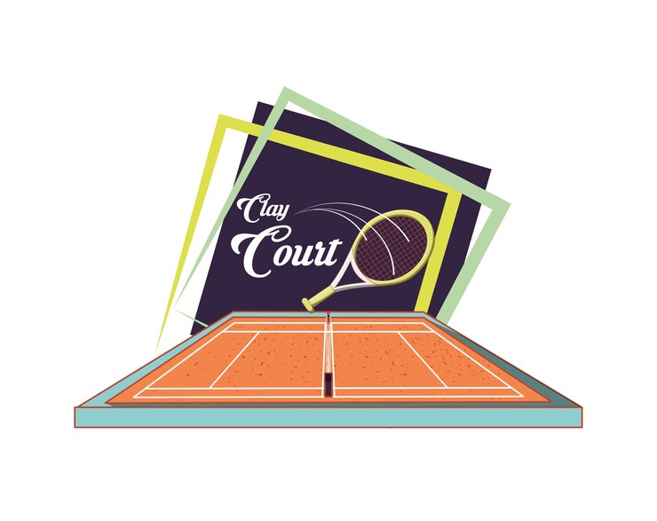 Vetor quadras de esporte de tênis com raquete