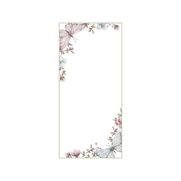 Vetor quadro aquarela retangular de flores e borboleta quadro vertical ou horizontal pintado à mão