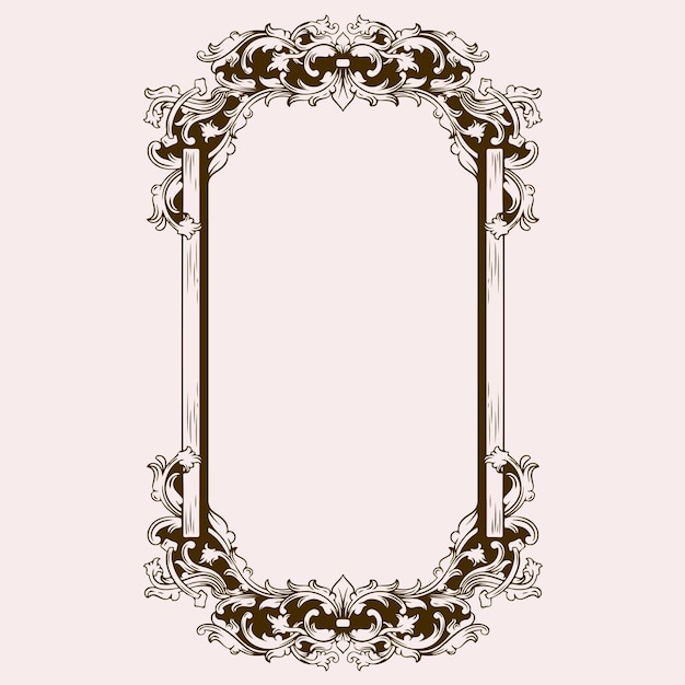 Quadro barroco vintage preto e branco com ilustração de gravura de ornamentos