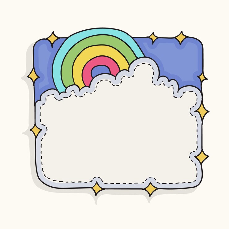 Vetor quadro bonito com ilustração vetorial de arco-íris em estilo doodle