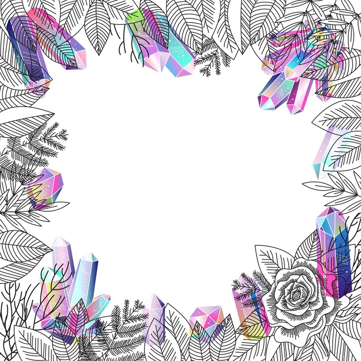 Vetor quadro com flor de rosa e cristais ilustração de bruxaria mágica